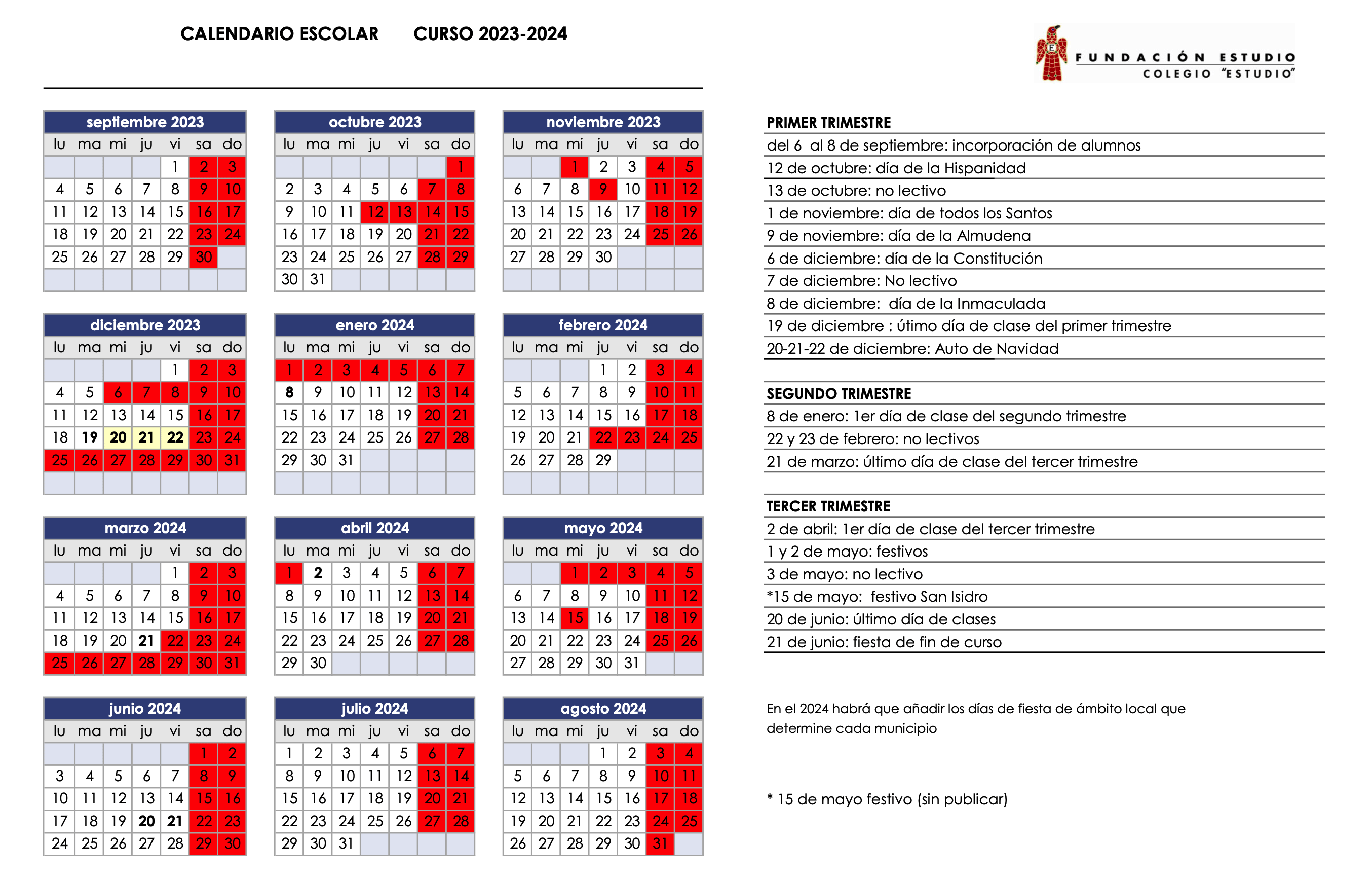 Calendario Escolar Calendario Escolar 2023 24