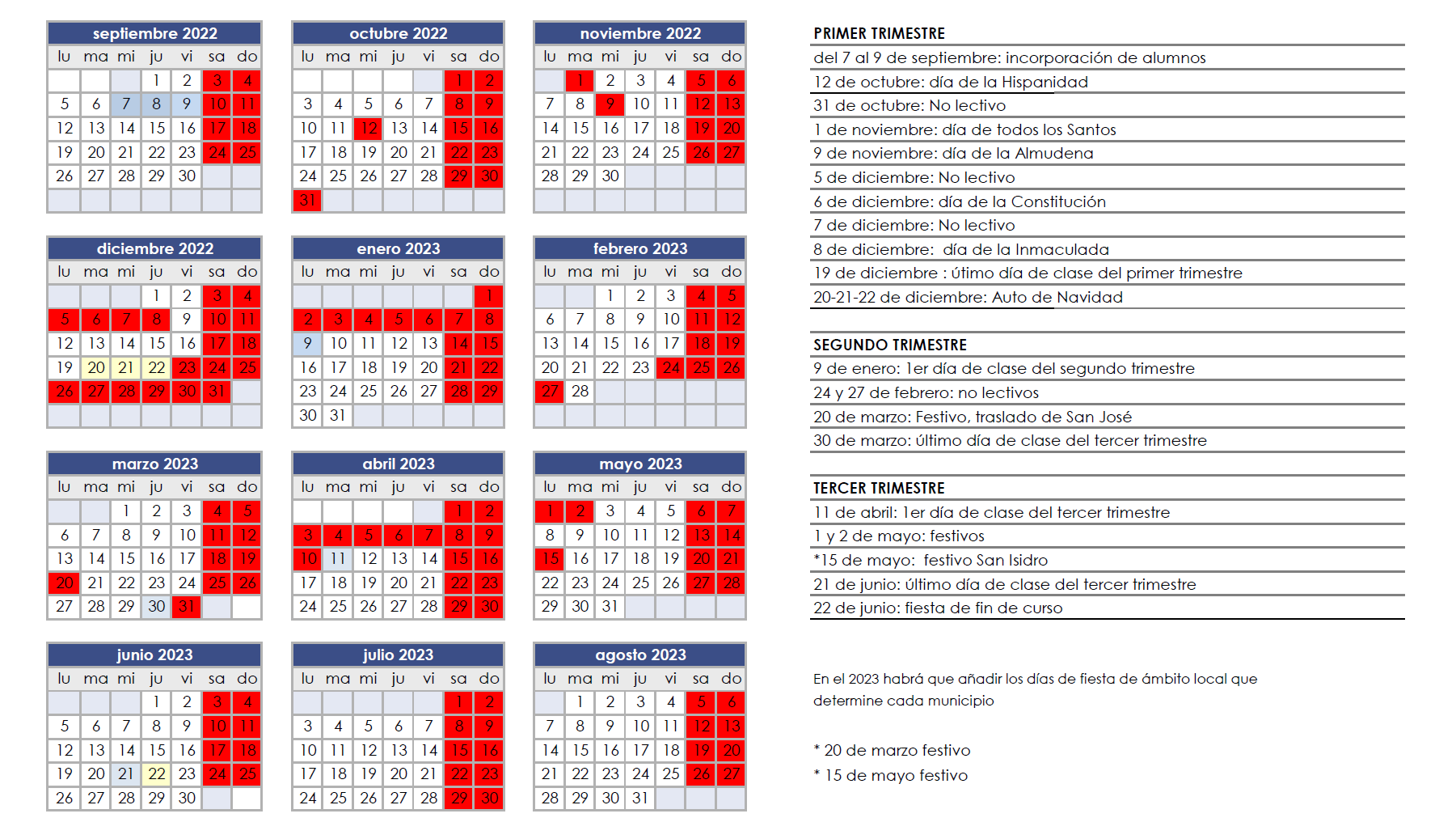 Calendario Escolar Calendario Factoria Estudio 22 23